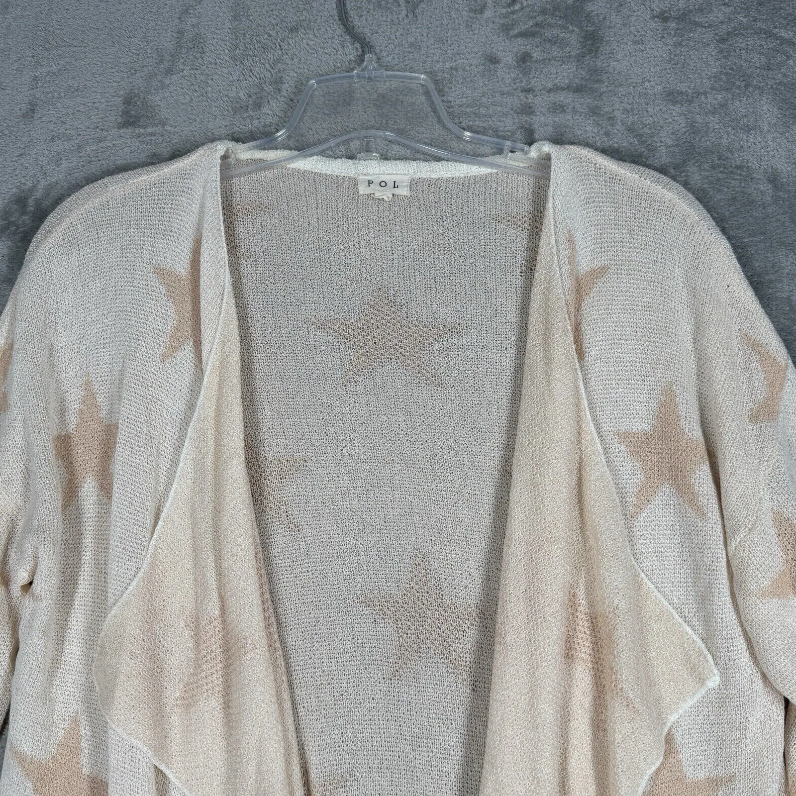 POL Sweater Womens Large Cream Cardigan Stars Semi Sheer Neutral Earthy Bohemian - Image 5