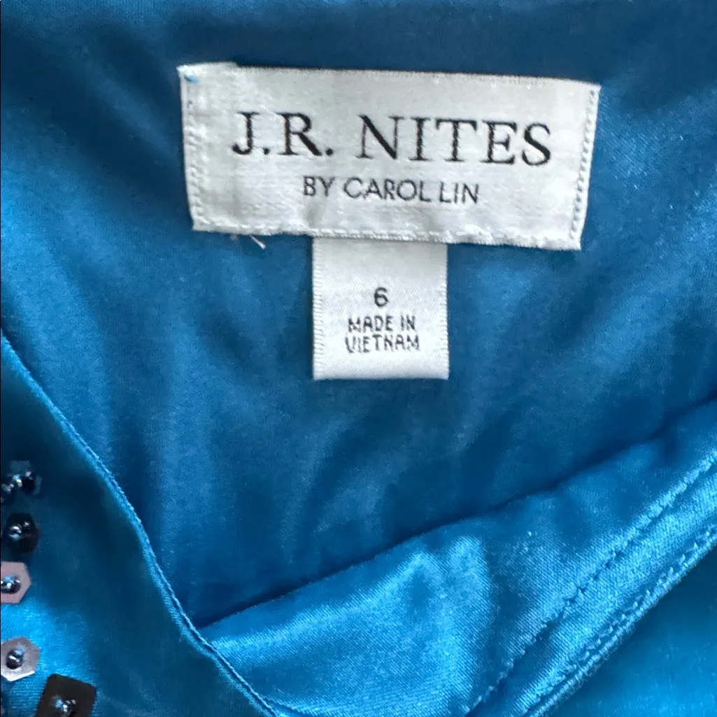 J R NITES by Carollyn royal Blue blouse with Embellished jewelled Neckline Size 6 - Image 5