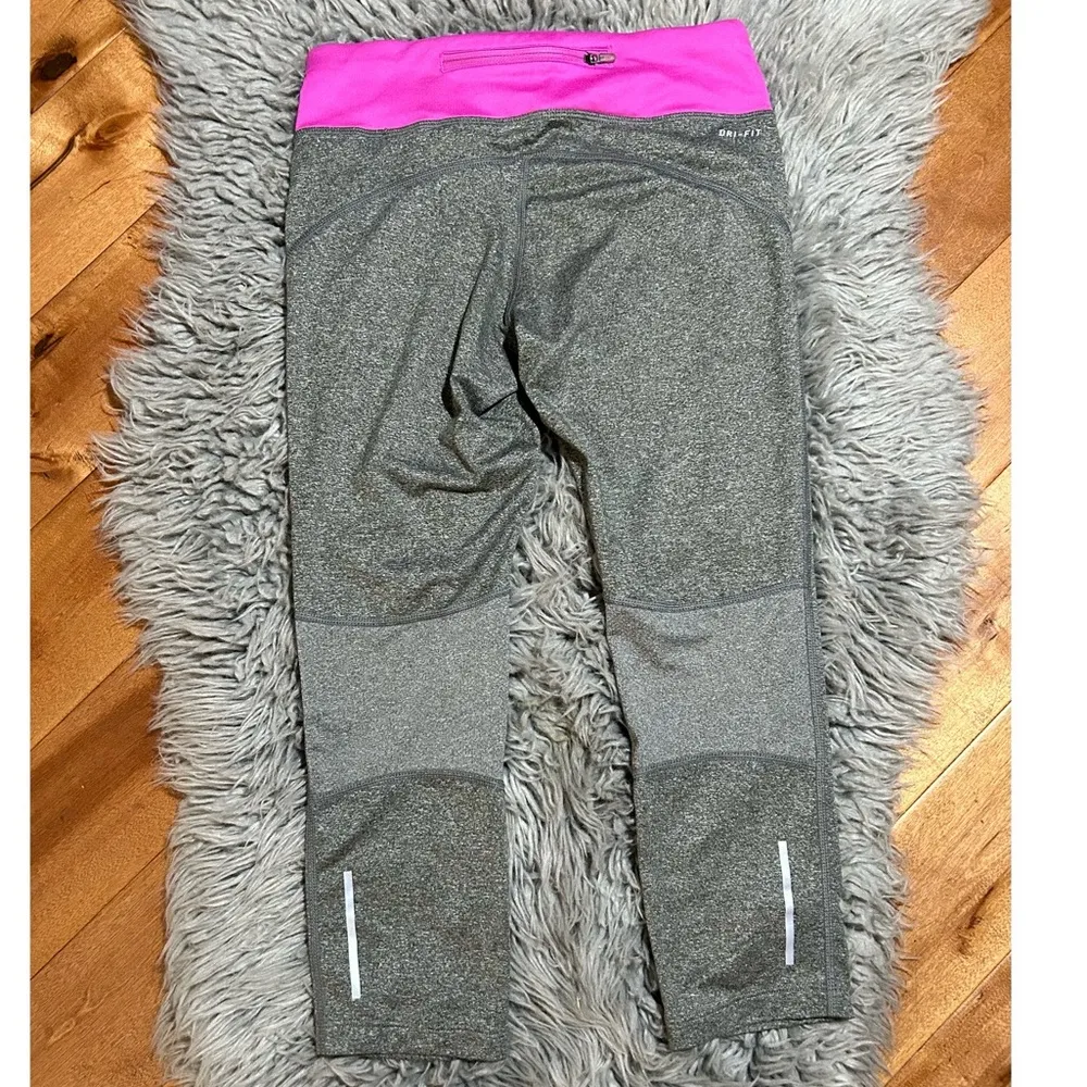 Nike Epic Dri FIT Running Training Tight Fit Gray Crop Leggings Size Small - Image 2