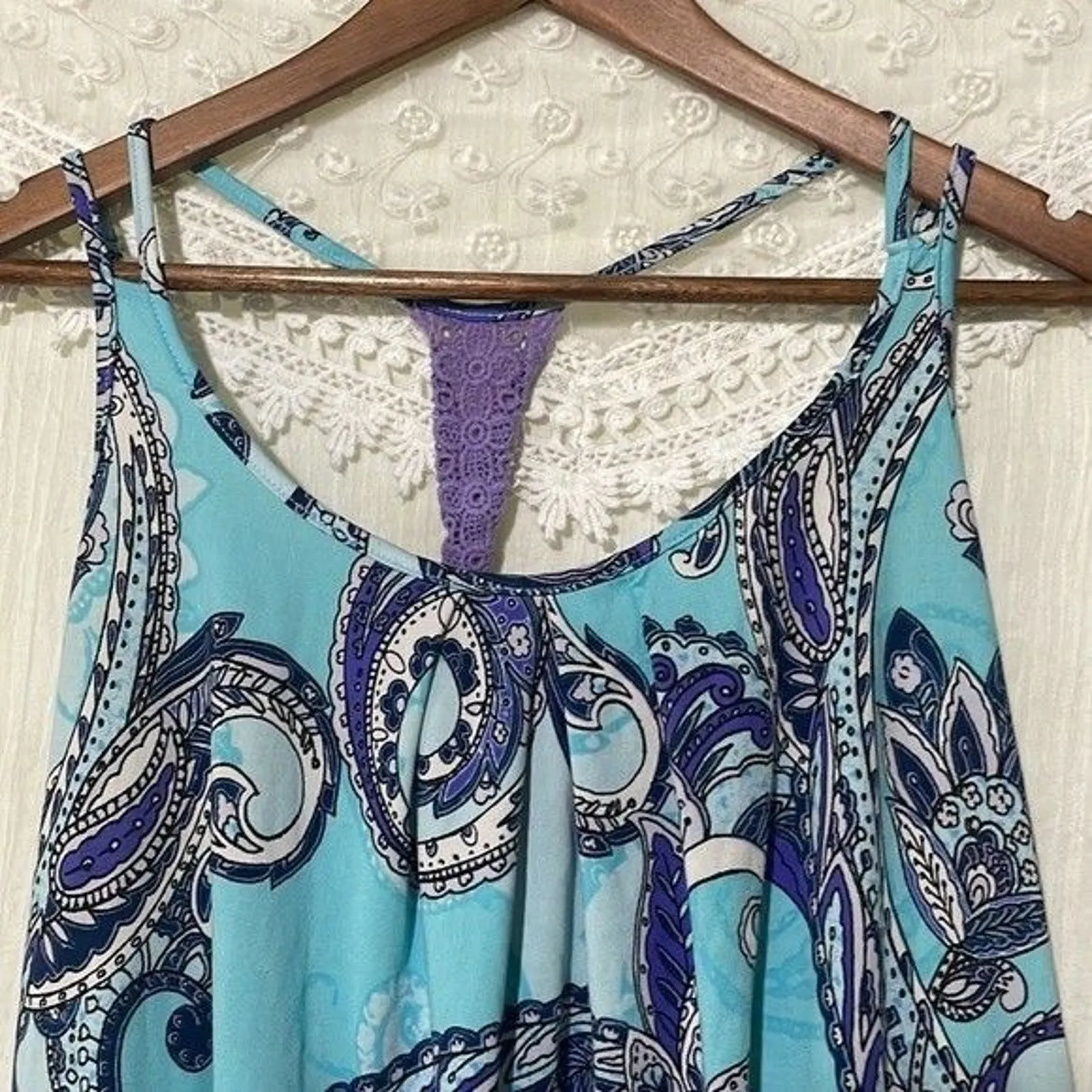 Linea Donatello Nightgown Medium Spaghetti Staps Blue Paisley Print - Image 2