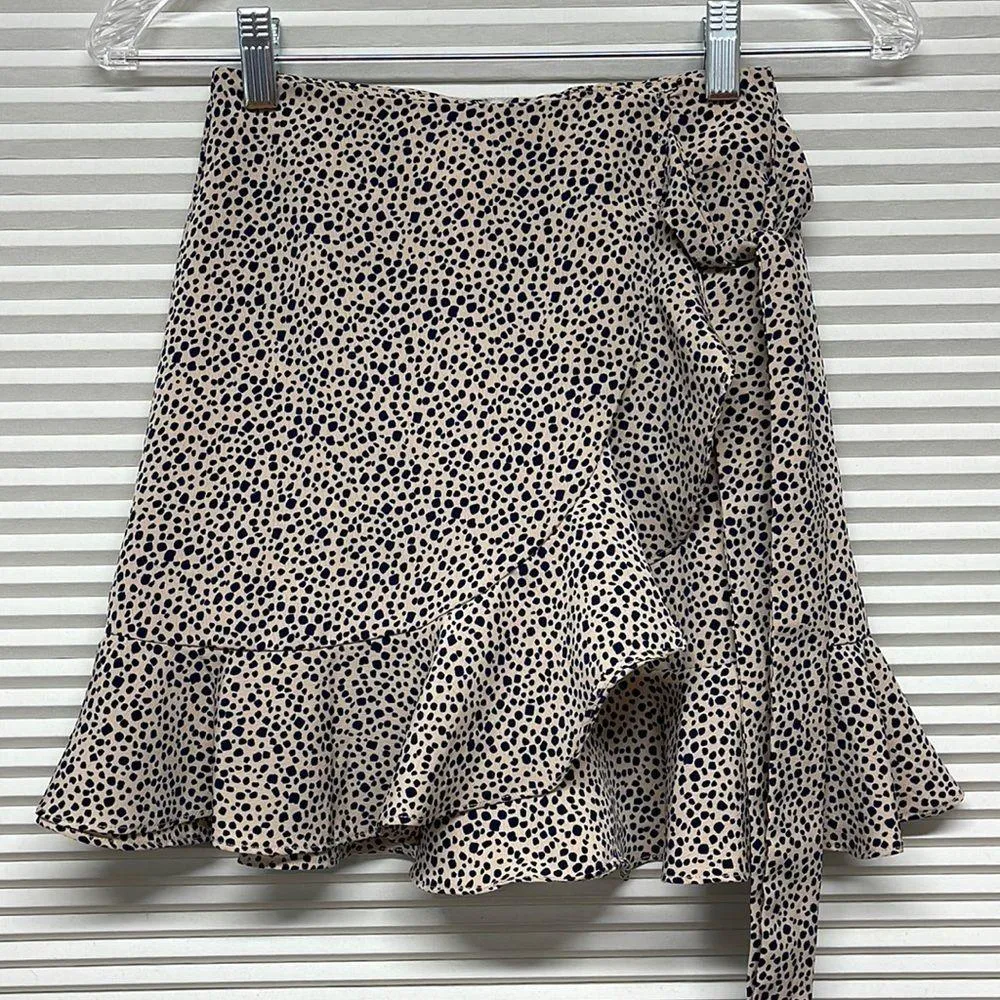 Princess Polly Tan and Blue Print Mali Ruffle Mini Skirt Size 0 - Image 2