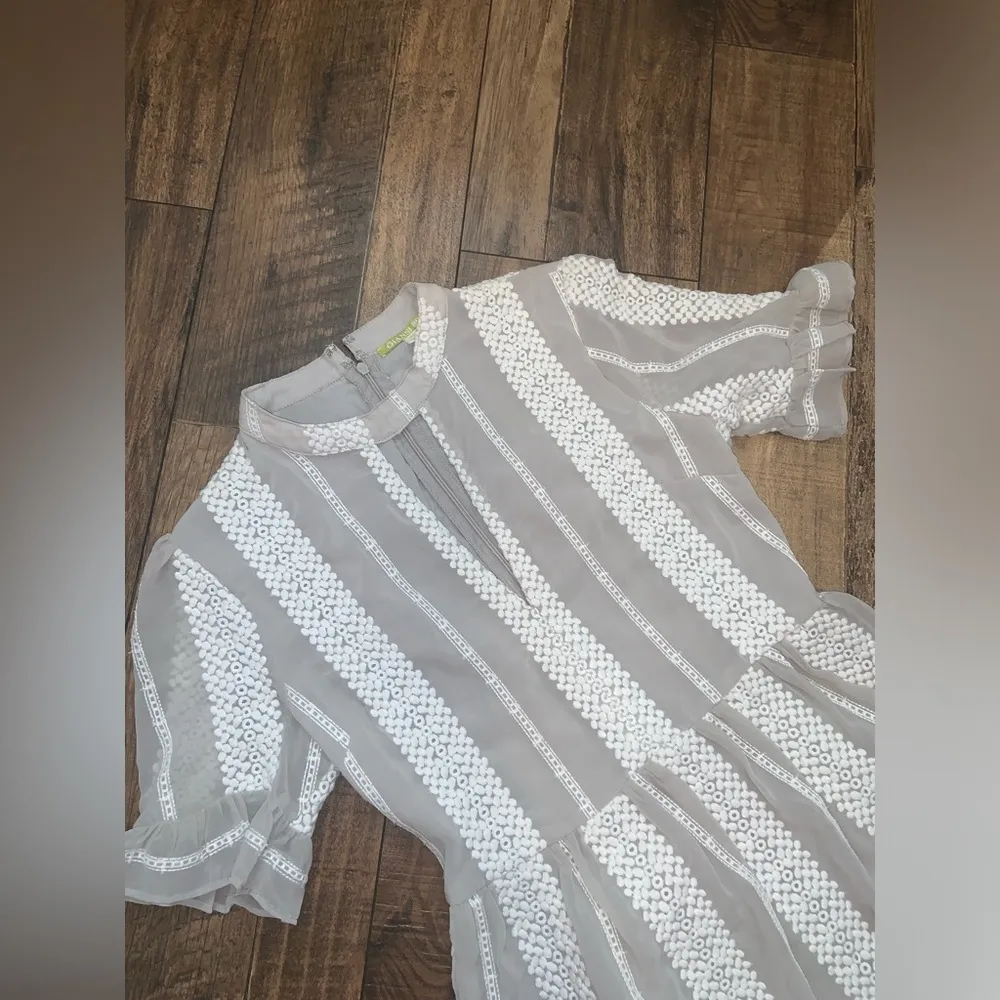 Gianni Bini Eryn Crochet Stripe Midi Dress XS Gray and White 120$ spring boho - Image 4