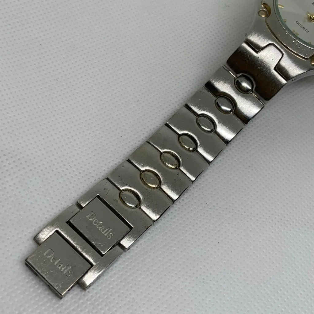 Details vintage men watch silver gold tone 39mm quartz analog up to 8.5” running - Image 5