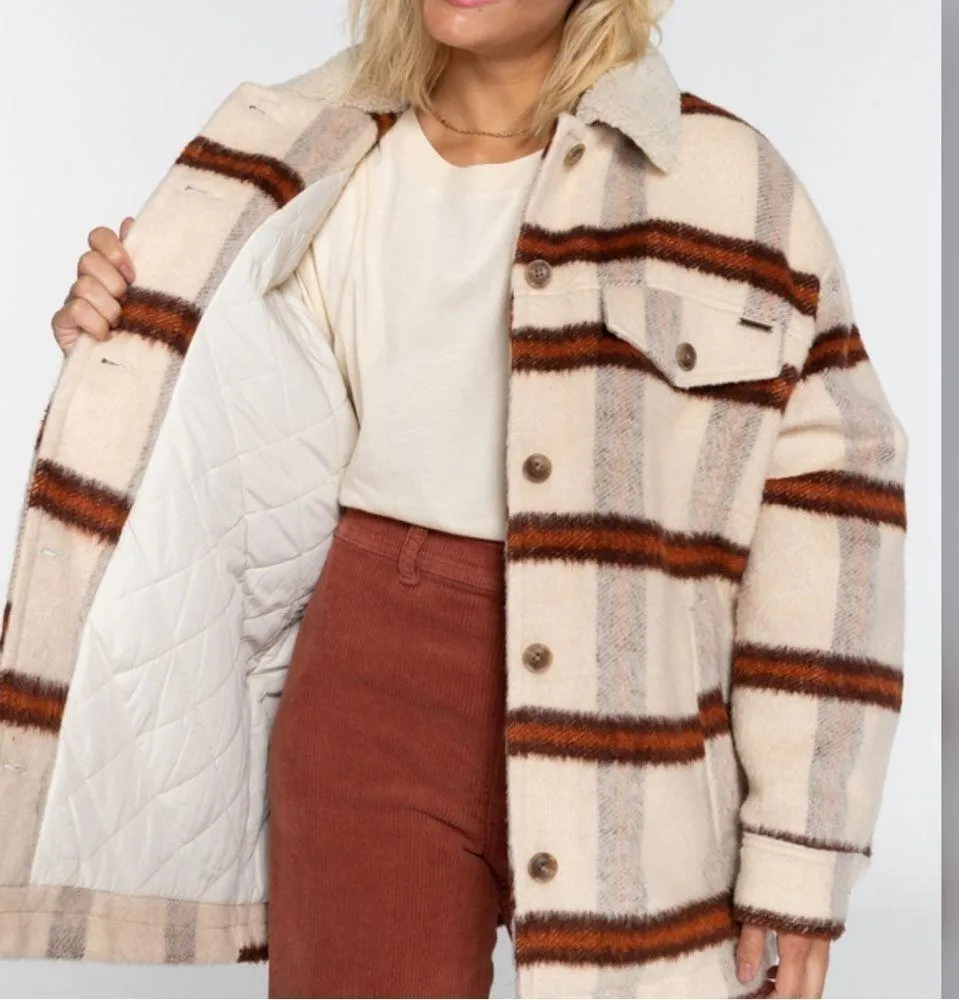 NWOT BILLABONG Lucky Charm Trucker Jacket Fleece Collar Large - Image 4