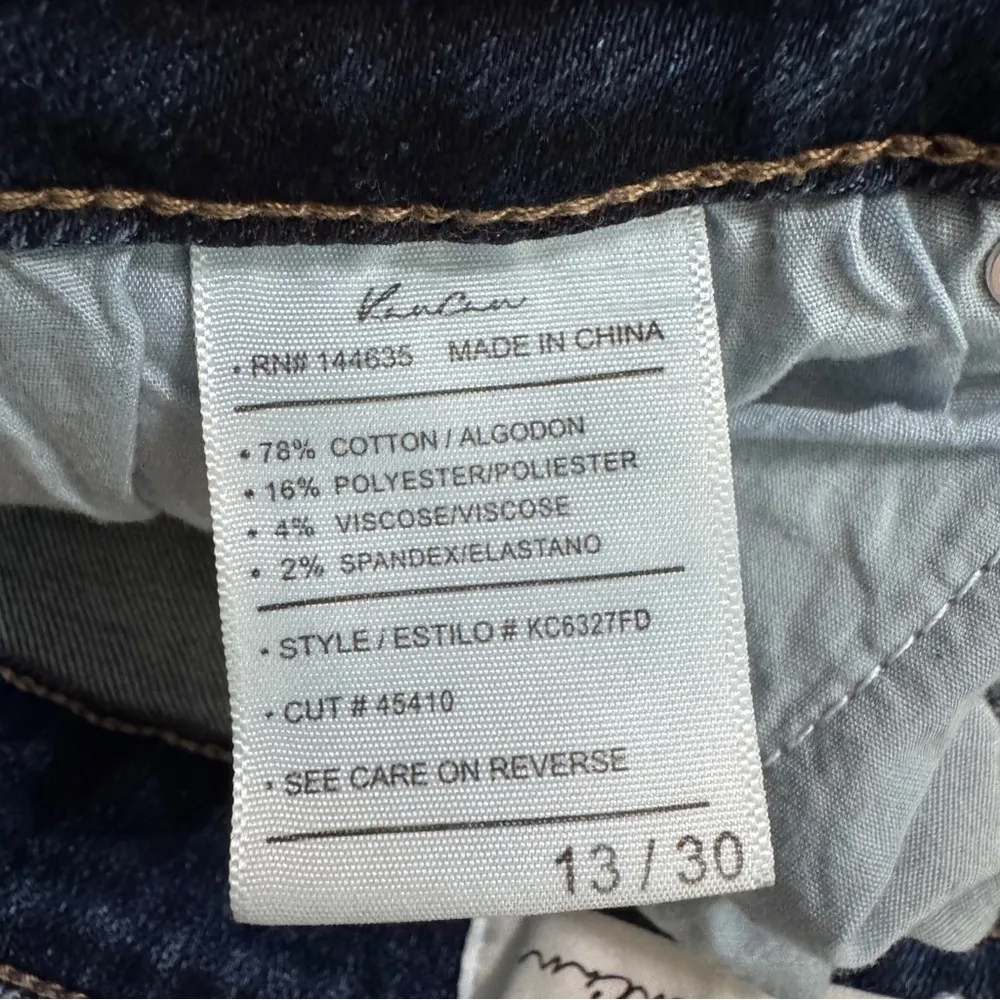 KanCan Harlow Mid Rise Button Fly Flare Jeans Distressed Dark Wash 13 30 Blue Size undefined - Image 7