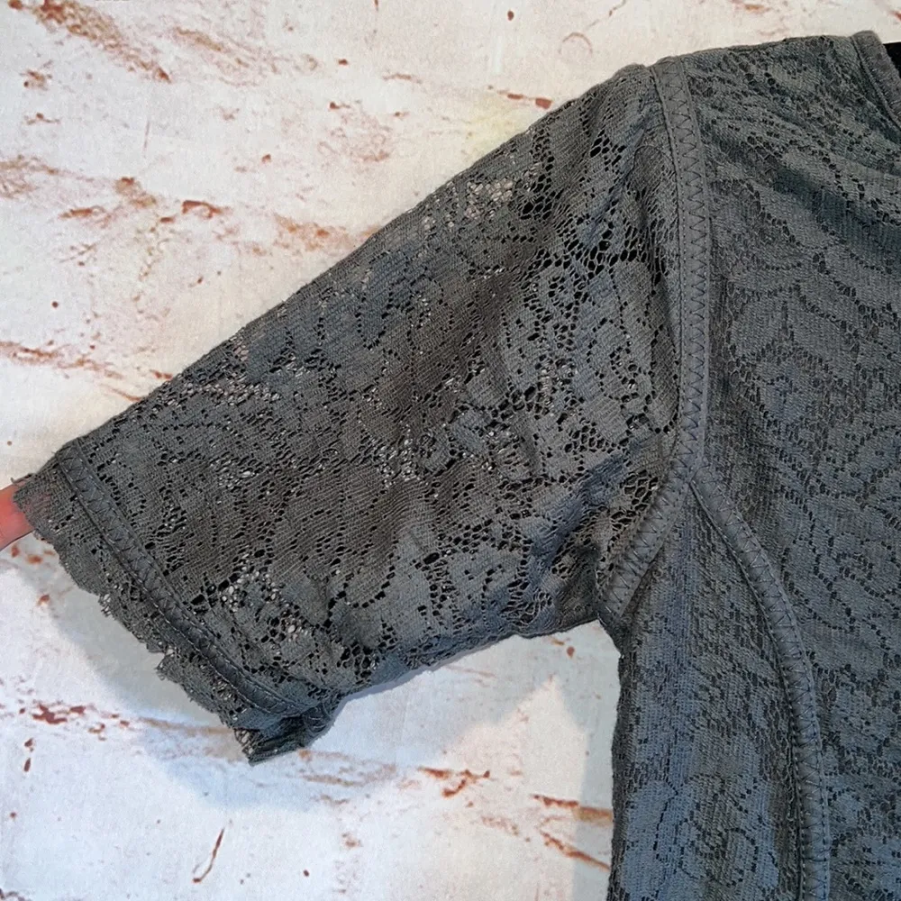 Zara Collection crew neck lace overlay short sleeve mini dress green fitted Med - Image 4