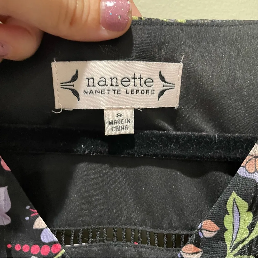 Nanette Lepore Floral Chiffon Ruffle A Line Dress Black Multicolored Size 8 - Image 10