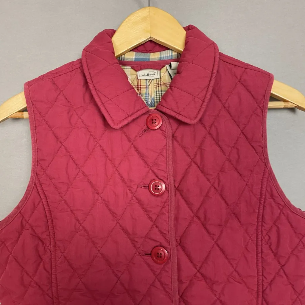 L.L. Bean Quilted Vest Red Women Button - Image 3