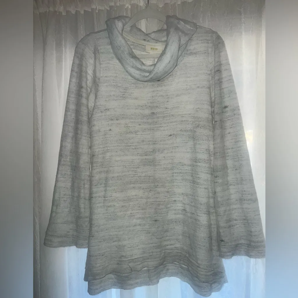 Anthropologie x Maeve Womens Risa Hacci Tunic Heather Gray White Cowl Neck Med - Image 4