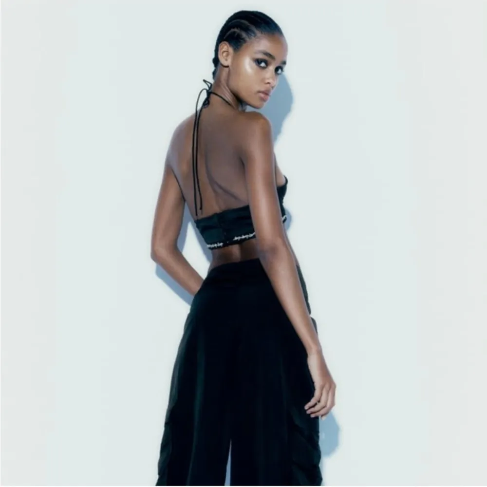 NWT ZARA SATIN BEADED TIE FRONT TOP - Image 7