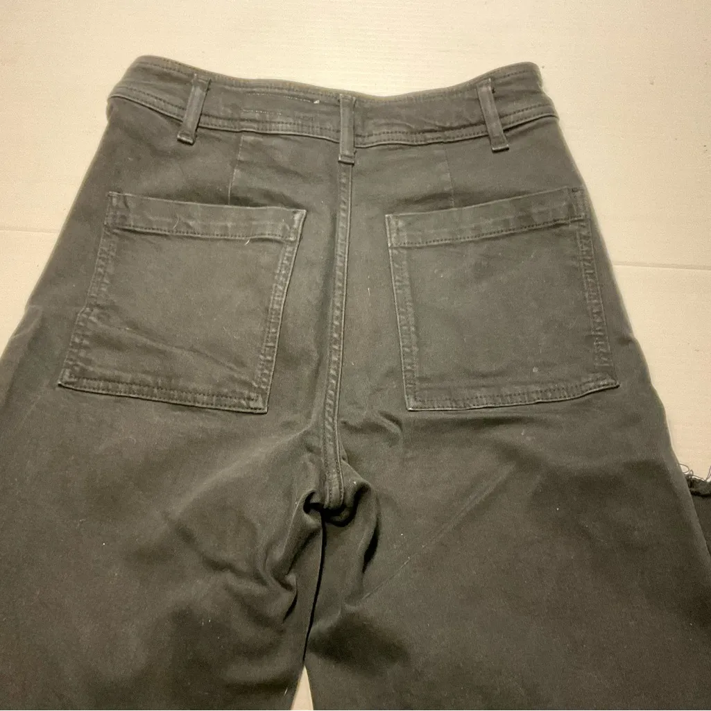 Zara Wide Leg Jeans Women Sz 6 Black High Rise Frayed Hem - Image 7