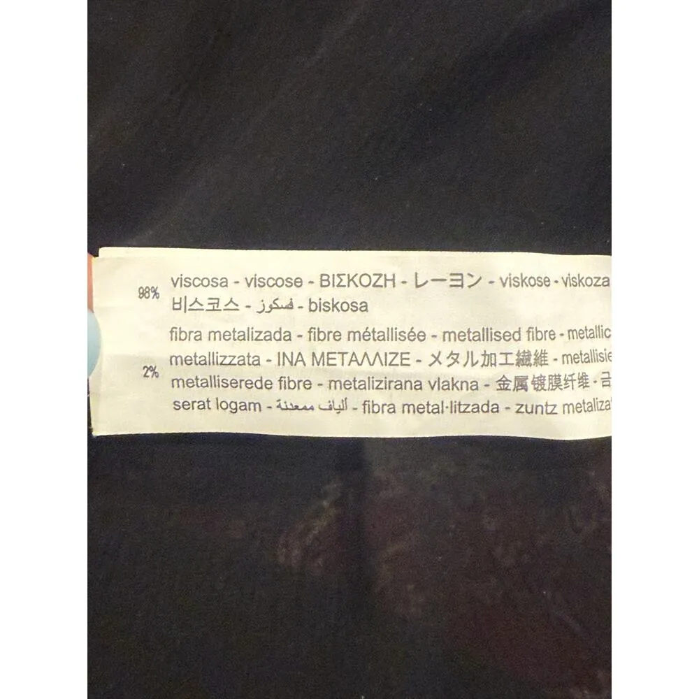 Zara Floral Patchwork Tiered Pompom Semi Sheer Peasant Mini Dress M Black Red - Image 11