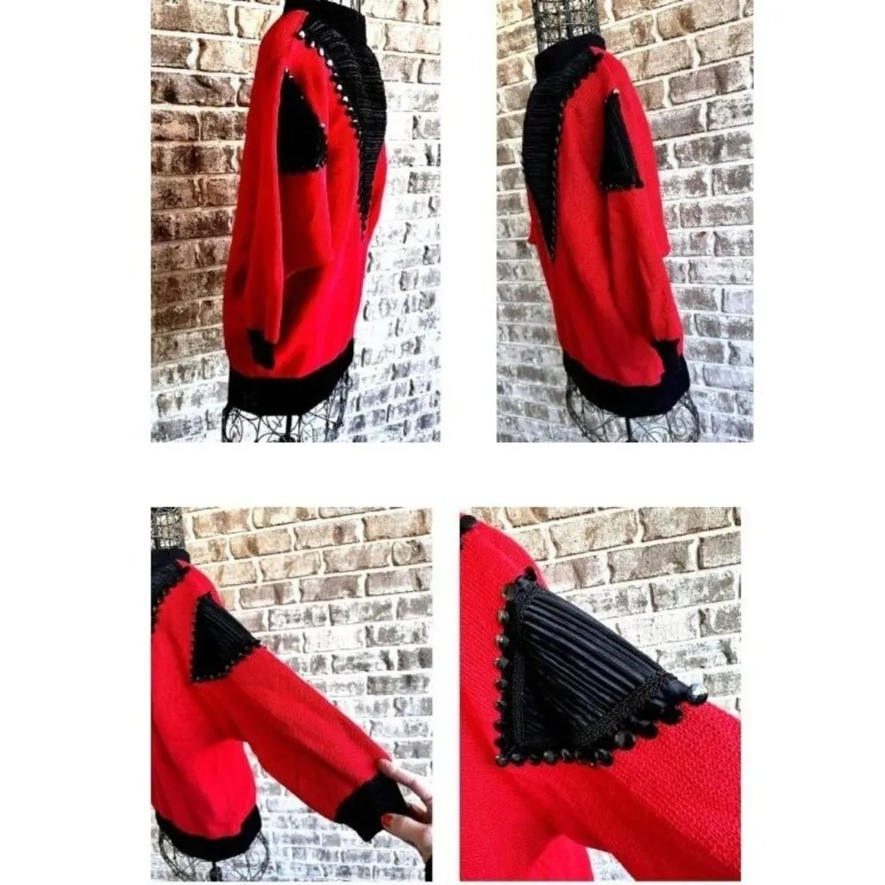 Vintage 80s Bonnie Bill by Holly Sz M Sweater Red Black Buttons Valenti… - Image 7