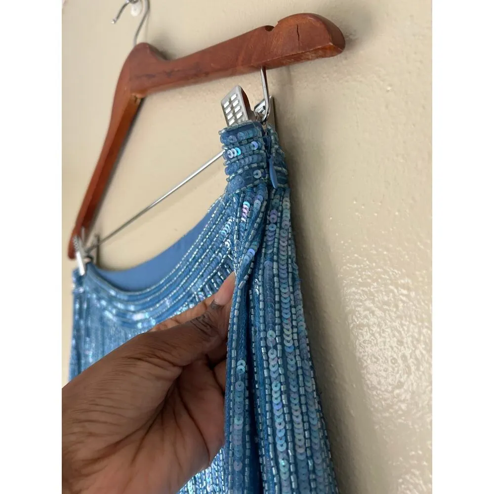 INC International Concepts Blue Sequin Skirt Size 6 - Image 2