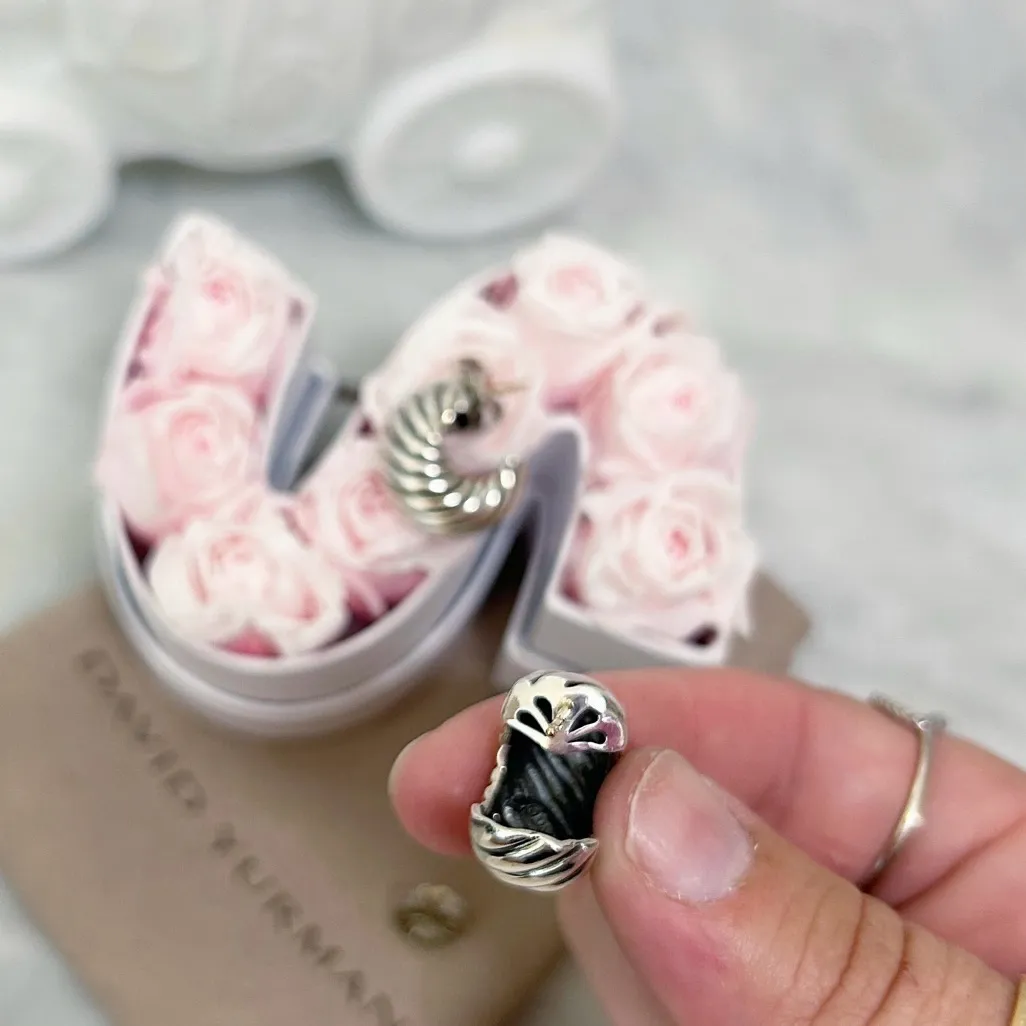 Authentic David Yurman Sculpted Cable Sterling 925 & 14kt Huggie Hoop Earrings - Image 5