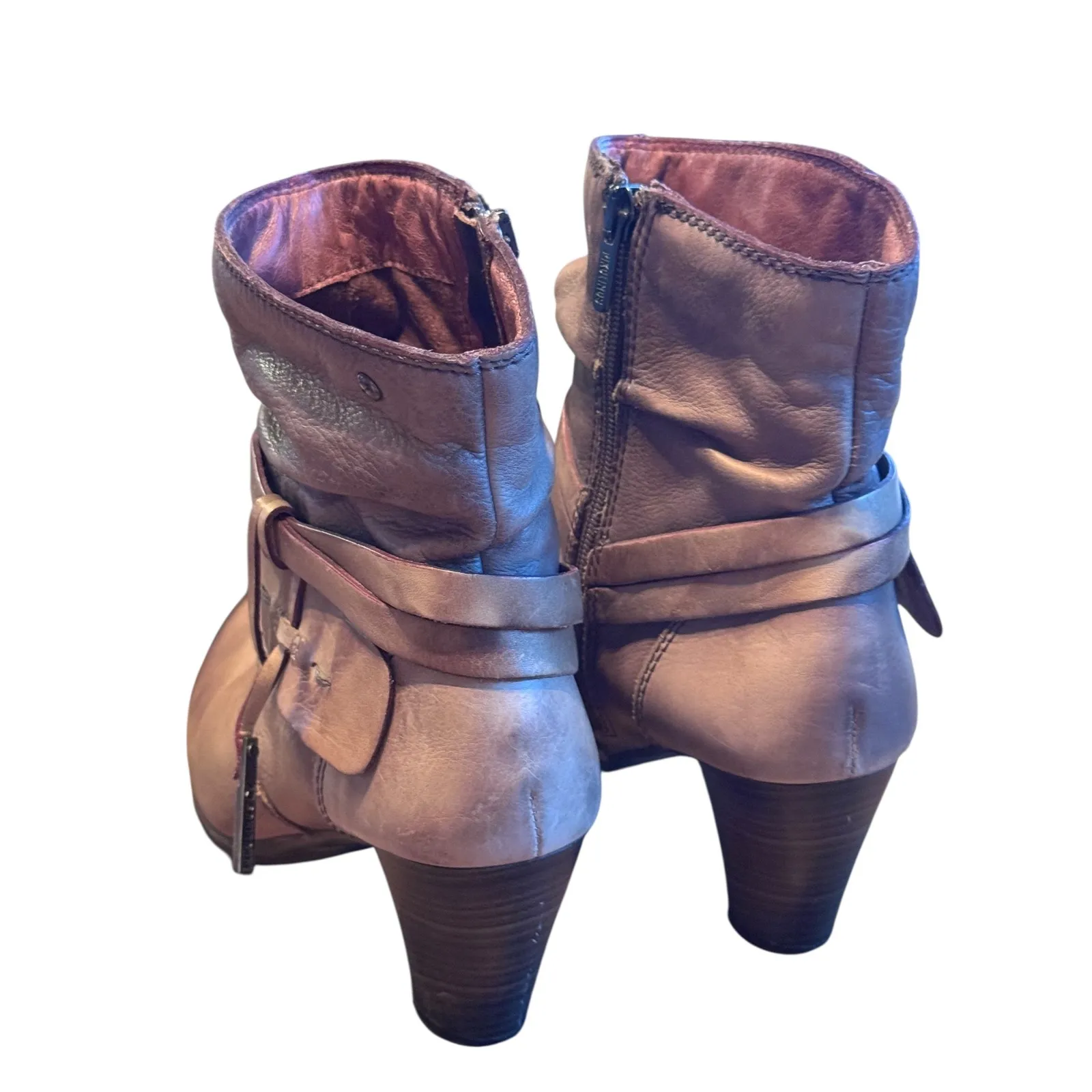 Pikolinos Taupe Brown Scrunch Moto 5" Zip Up Booties Heels EU39 Size 8.5 - Image 3