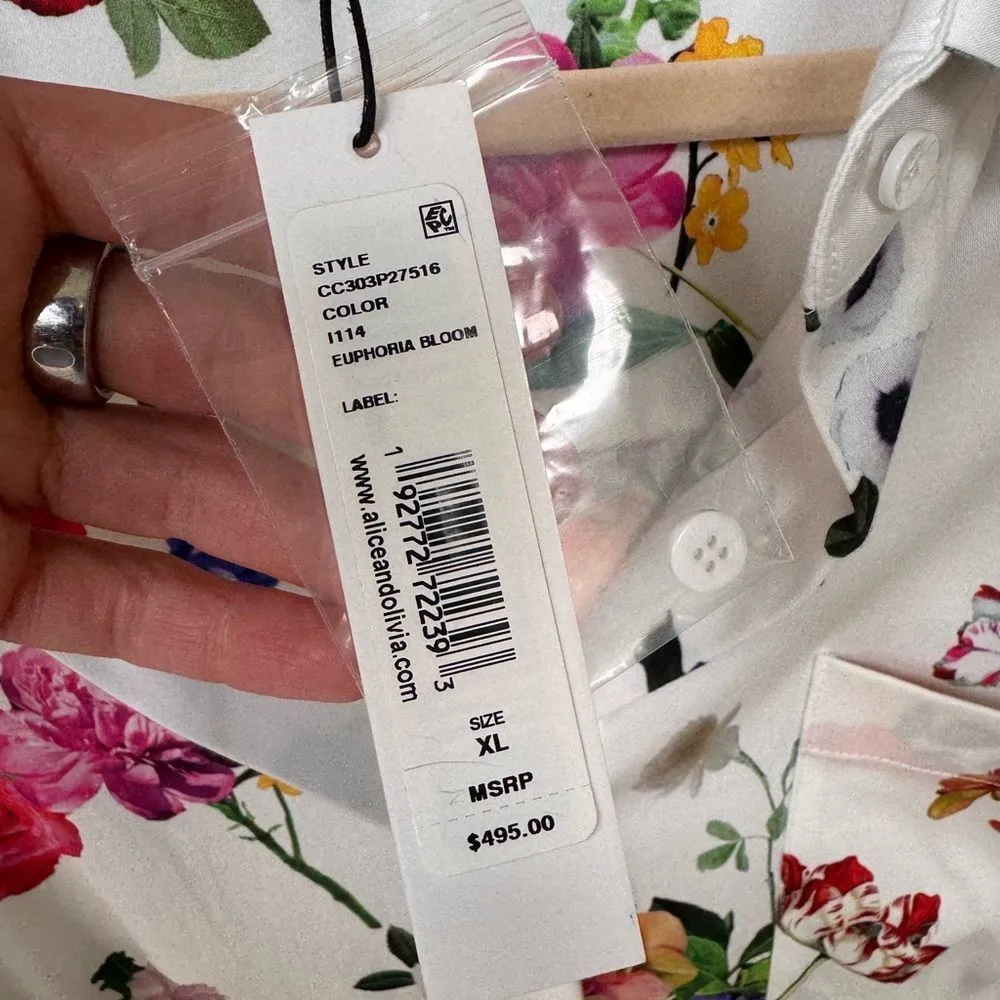 Alice + Olivia Tanika Button Front Maxi Shirt Dress White Euphoria Bloom NWT XL - Image 5