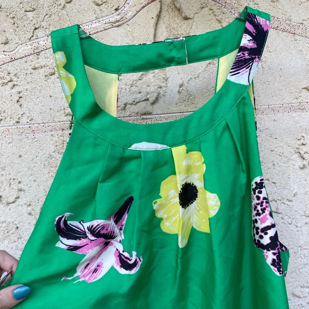 NWT J.Crew Size 4 100% Silk Tropical Green High Neck Knne length dress - Image 5