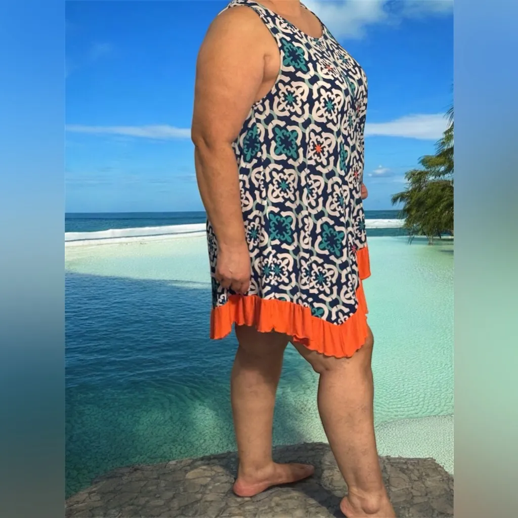 Perfectly Priscilla Made in USA Vibrant Sleeveless Tunic with Geometric Design Blue Size XL - Image 2