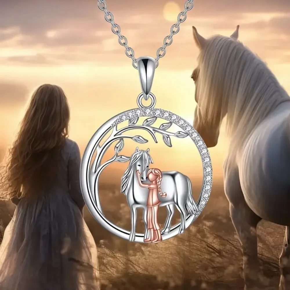 Sterling Silver Rose Gold Horse & Girl Necklace NWT - Image 2