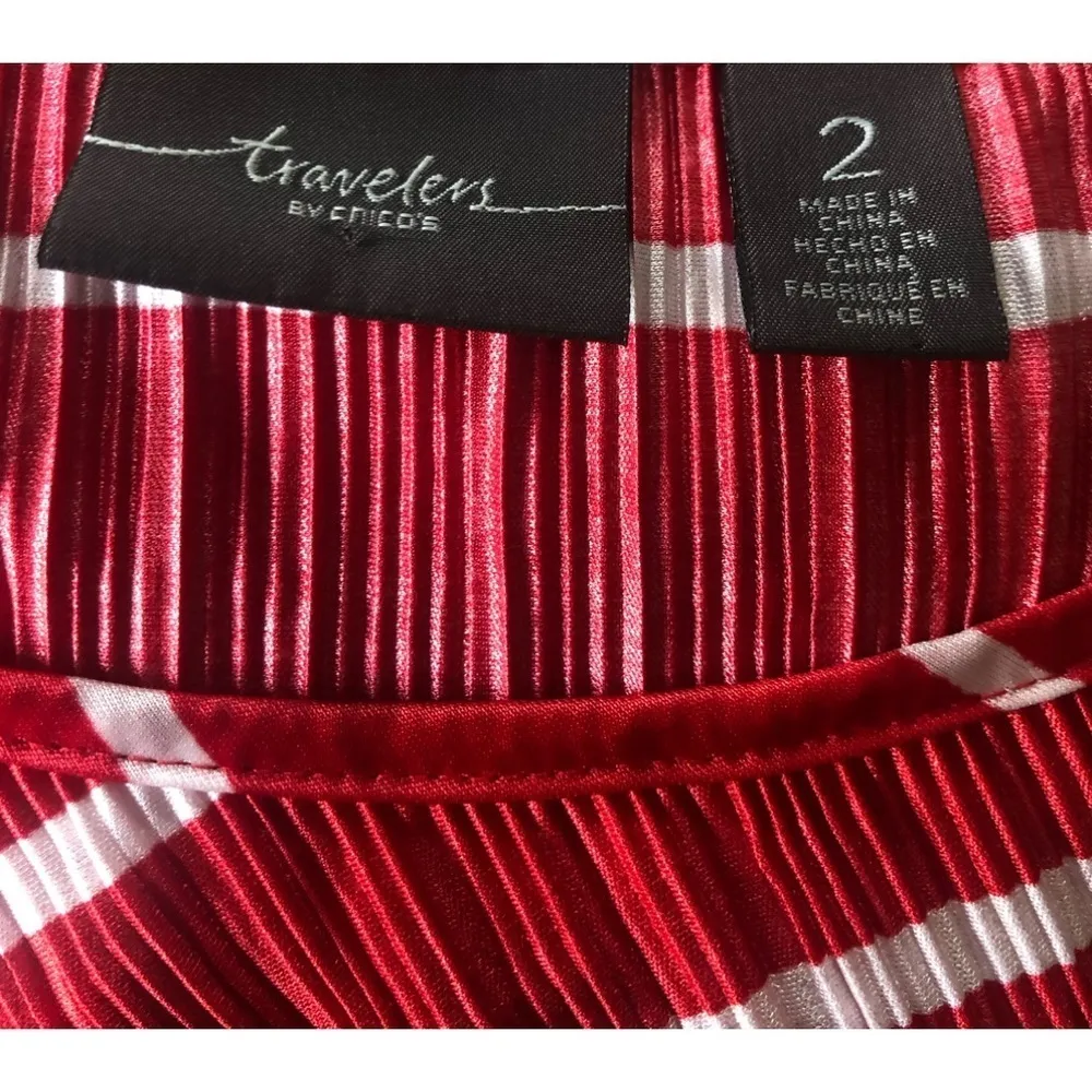 Chico’s Travelers Slinky Crinkle SS Top 2/M Red White Stripe Career Layering - Image 7