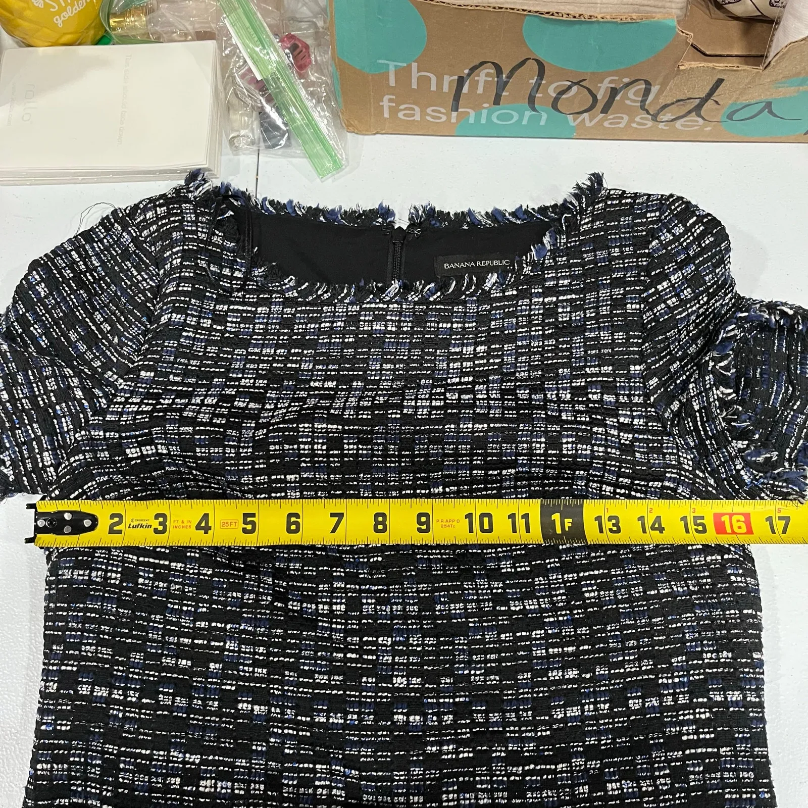 Banana Republic Tweed Short Sleeve Pockets Sheath Dress Business Womens Size 4 - Image 6