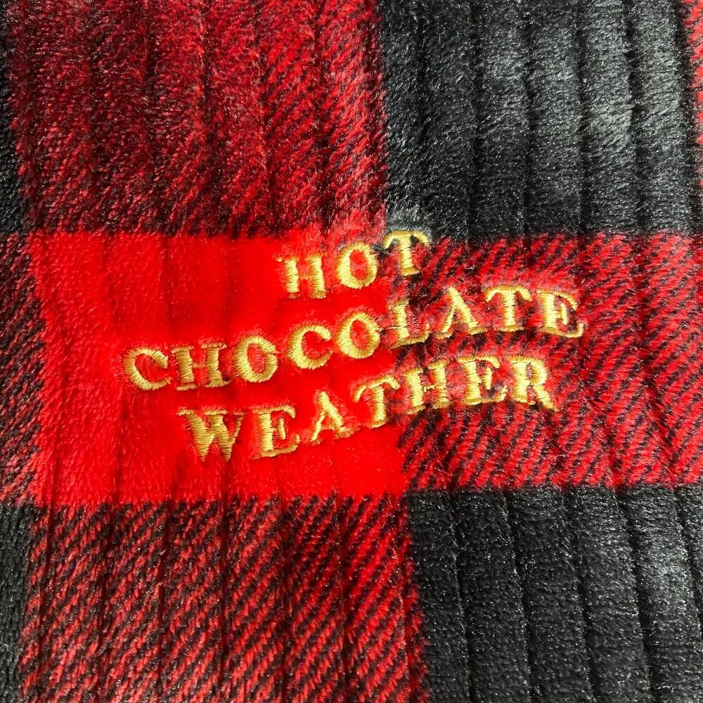 Joyspun Womens Fleece Hoodie Buffalo Plaid Hot Chocolate Weather Red Black Large - Image 6