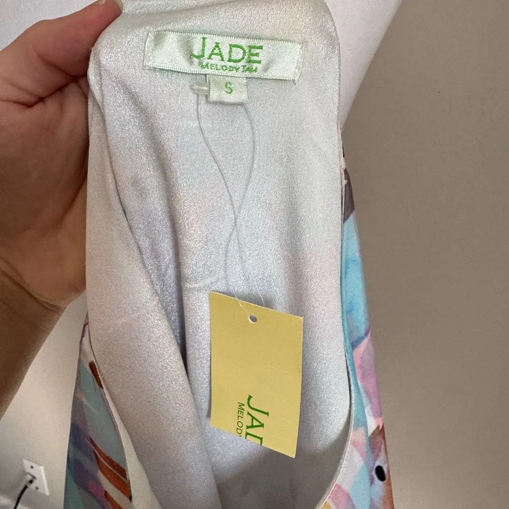 NWT Jade Melody Tam Pastel Print Flounce Ruffle Sleeve Mini Shift Dress Women S - Image 5