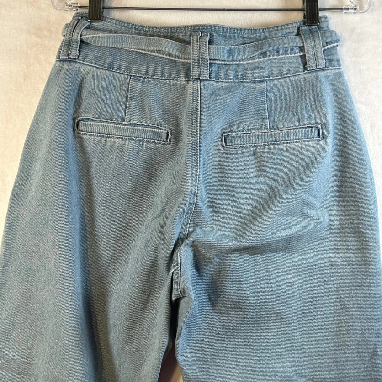 Forever 21 Light Wash Paperbag Waist Denim Jeans Belted Wide Leg Size 28 - Image 7