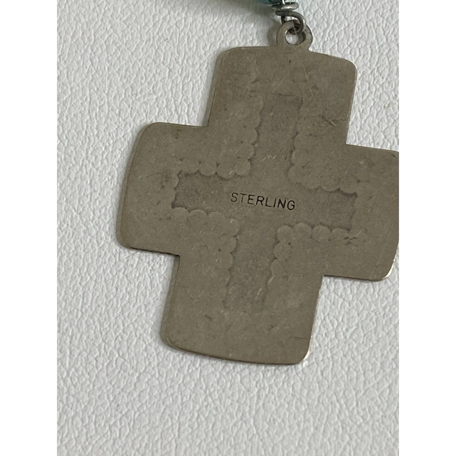 VTG Genuine Turquoise Sterling Cross Native American Southwestern 18” Necklace Blue - Image 3