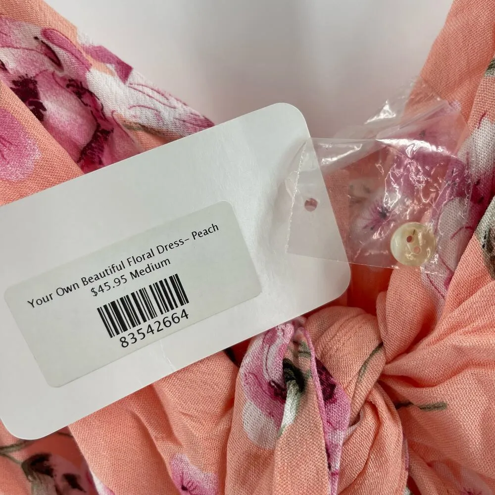 PROMESA Dress Size Medium NWT Floral Peach Button Down Tie Mini Boutique - Image 6