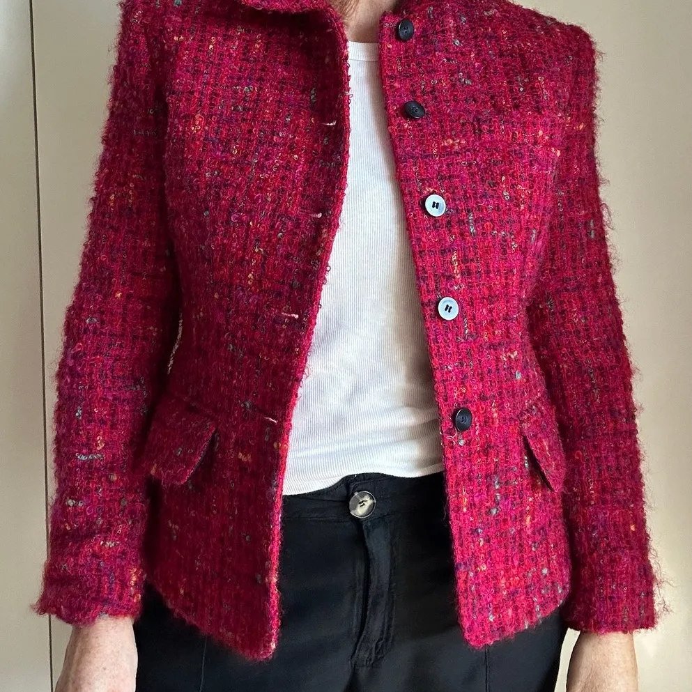90s Tweed Wool & Mohair Pink Speckled Blazer Size 4 Jones New York Classic - Image 7