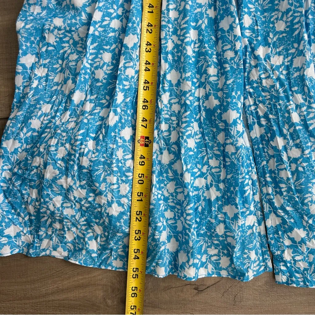 Playa Lucila Blue White Floral Long Sleeve Empire Tie Waist Open Duster Cover S - Image 12