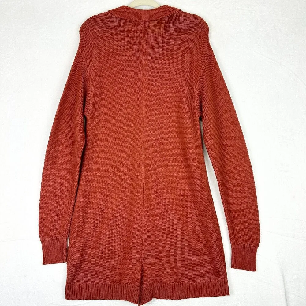 Weworewhat Knit Boxy Romper Size Large Long Sleeve Half Button Clay Collared - Image 4