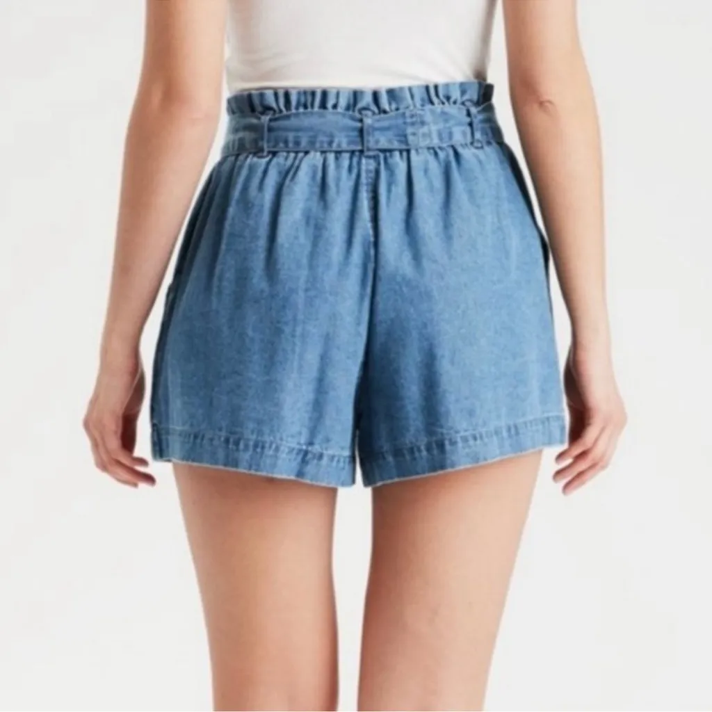 American Eagle High Waisted Paperbag‎ Soft Shorts NWT size Medium Denim Pleated - Image 2