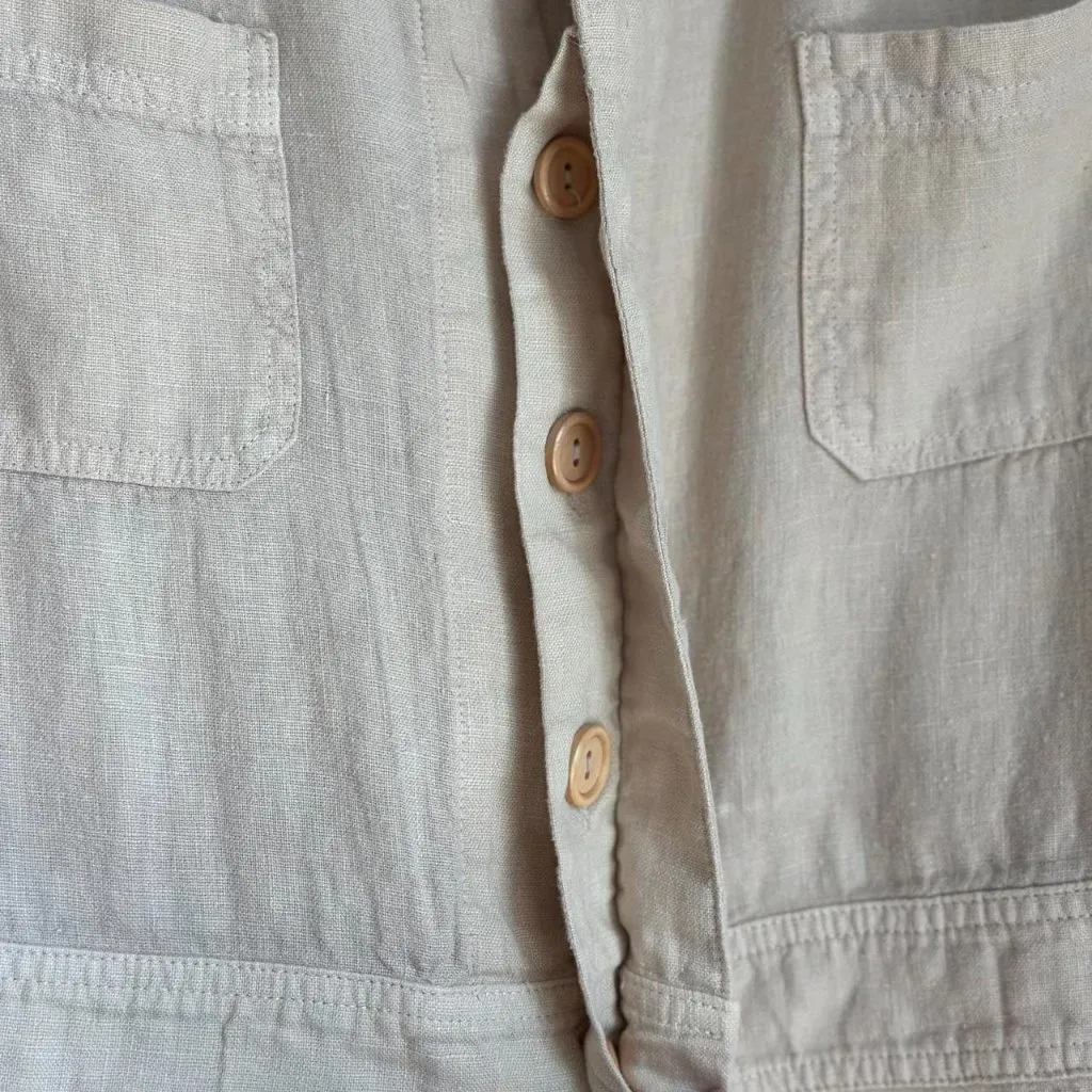 Mate the Label Linen Long Sleeve Jumpsuit in Natural Oatmeal, Size Medium - Image 6