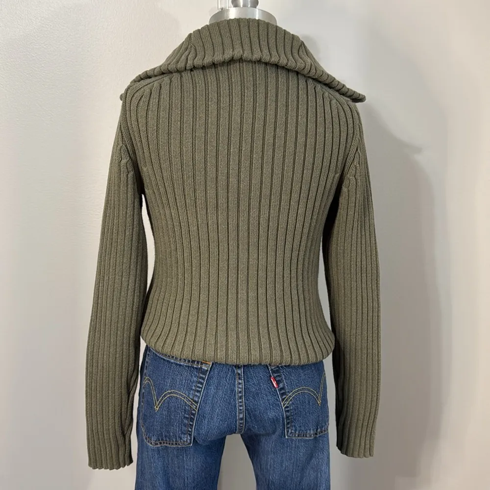 Gap Olive Green Collared Ribbed Zip Up Cardigan Sweater Size L - Image 2