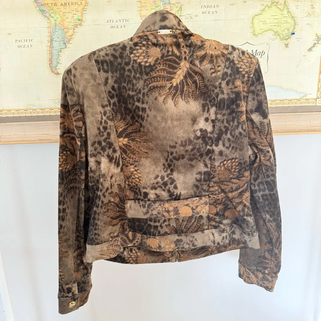 Vintage St. John Sport Marie Gray Corduroy Magnetic Zipper Military Jacket Large Brown - Image 2