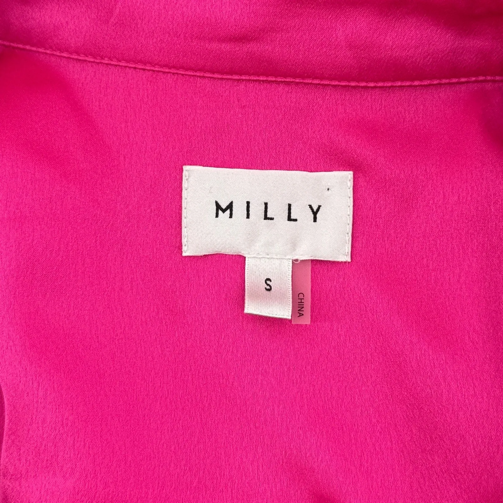 Milly Jordan Long Sleeve Satin Faux Wrap Dress Shirtdress Long Sleeve Small Pink - Image 9