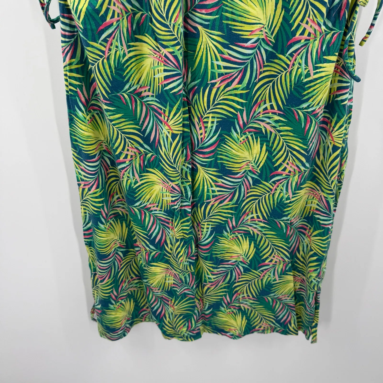 Lands' End Dress SZ Medium Jersey Palm Leaf Short Sleeve Ruched Side Midi/Maxi - Image 10