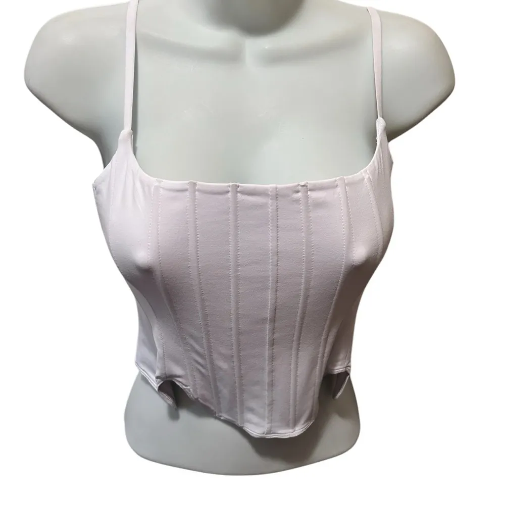ReoRia Sexy Square Neck Trendy White Spaghetti Strap Corset Crop Top Sz L Size L - Image 6