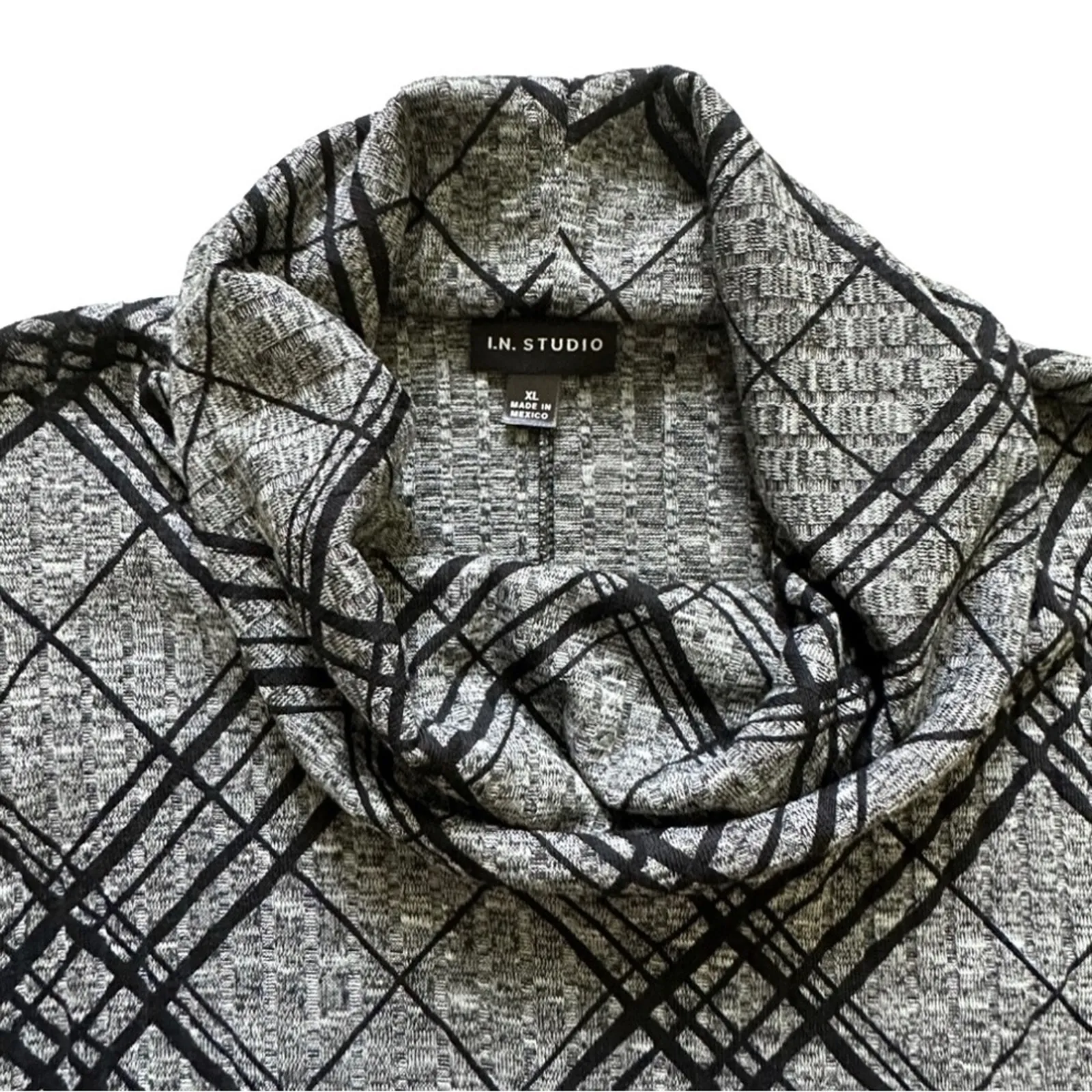 I.N. Studio Sweater Tunic Top Black Gray Cowl Neck 3/4 Sleeve Oversized XL NEW - Image 8