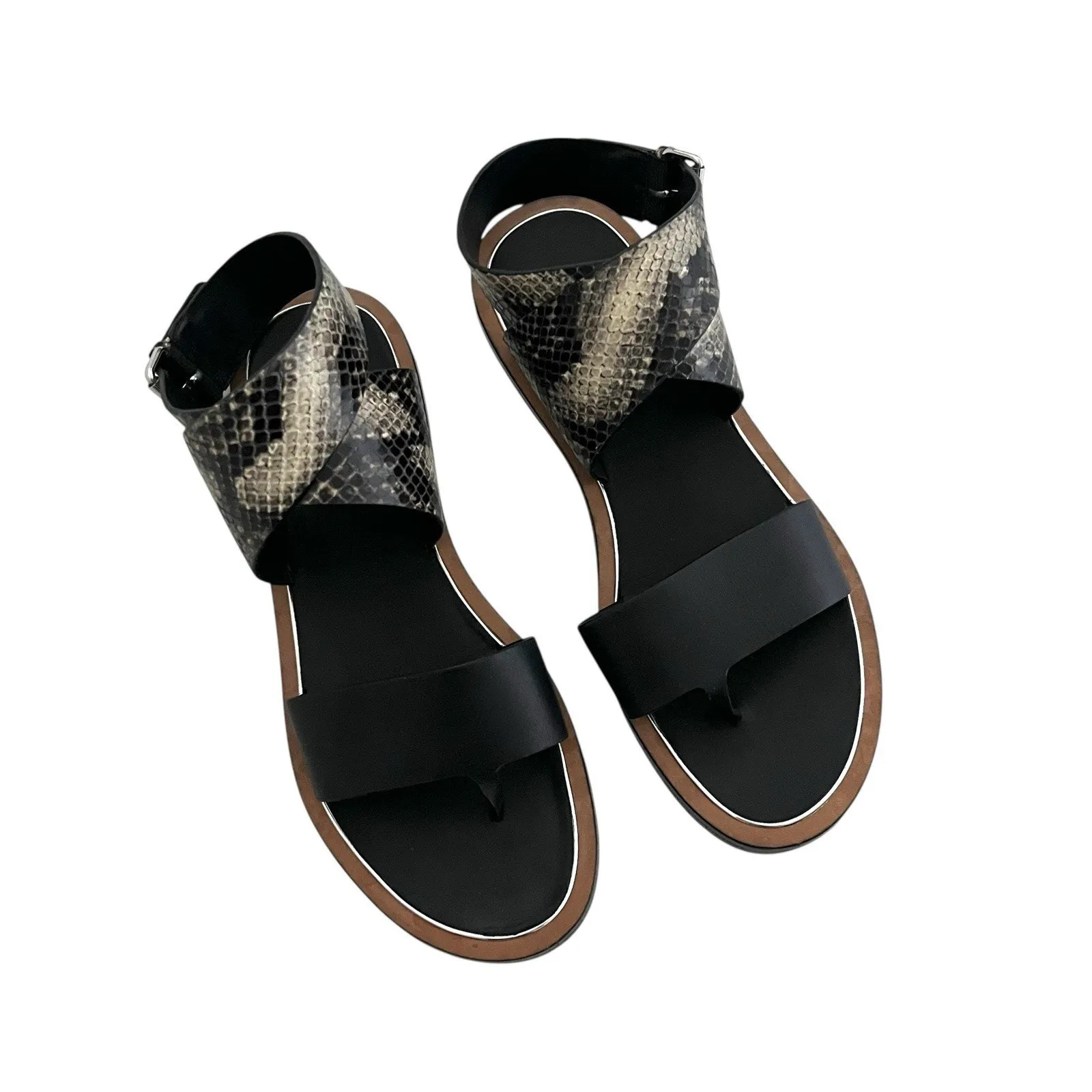 Vince Mailin Snake Embossed Ankle Wrap Flat leather Sandal Sz 6.5 Statement Chic - Image 3