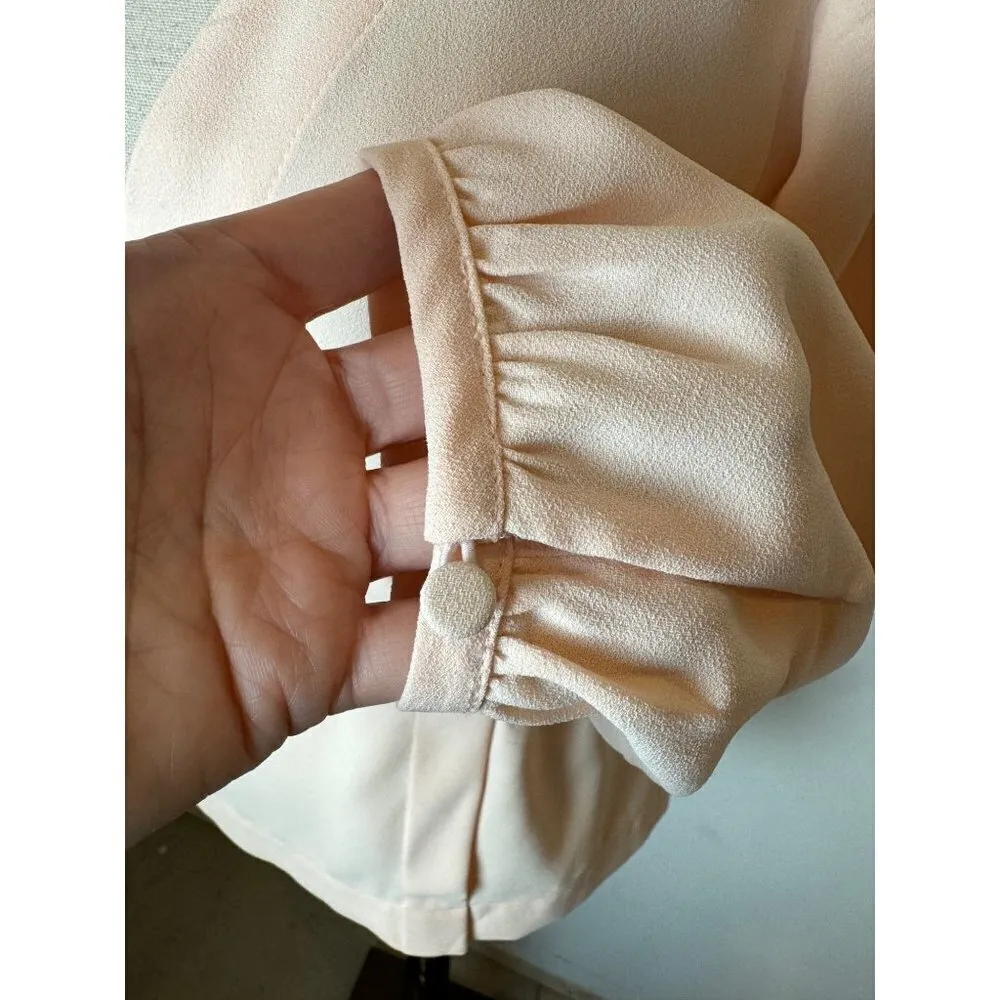 J. Crew Pale Pink Surplice V Neckline Puff‎ Blouson Sleeve Peplum Blouse Size 0 - Image 8