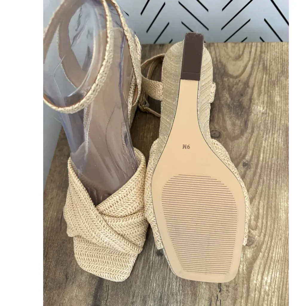 Talbots Anya Twist Raffia Coastal Wedge Sandal Sz 9M Straw Square Toe MSRP $159 - Image 9