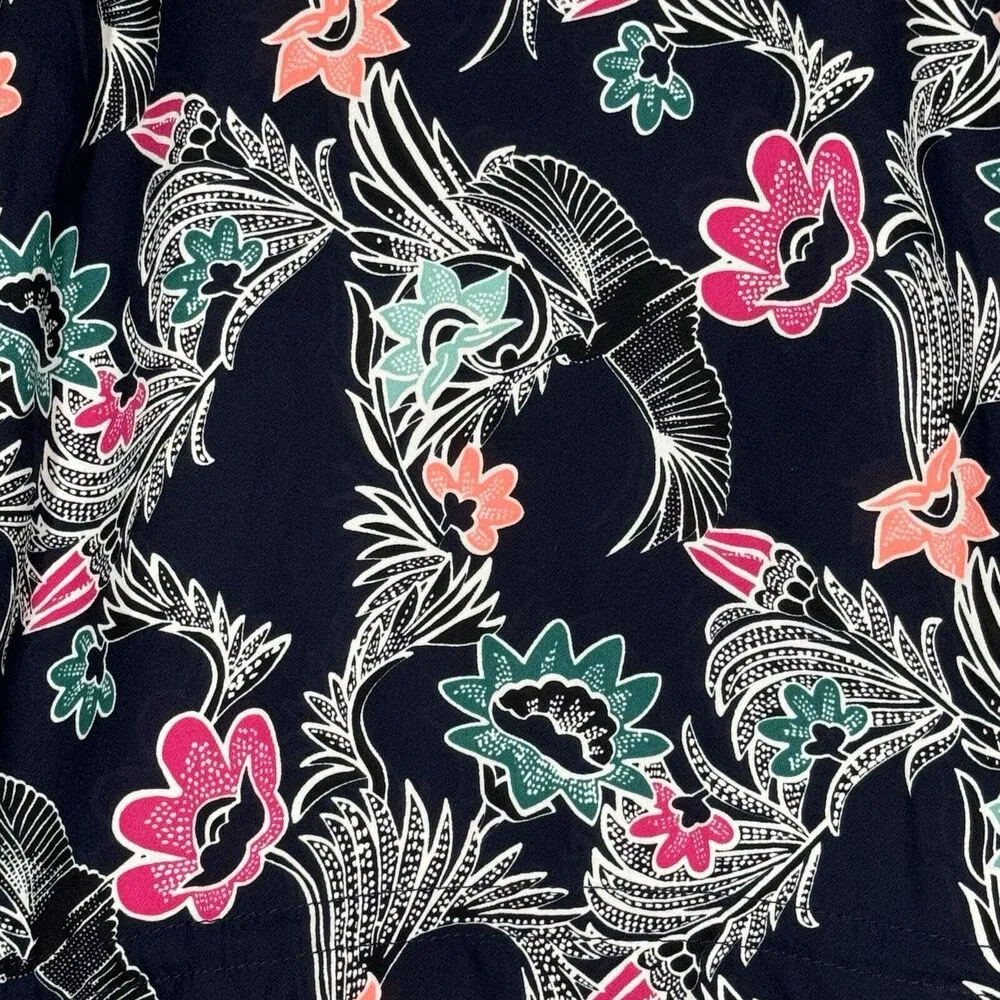 Banana Republic Jacket Womens Medium Black Pink Bird Print Drapery Bomber Casual - Image 6