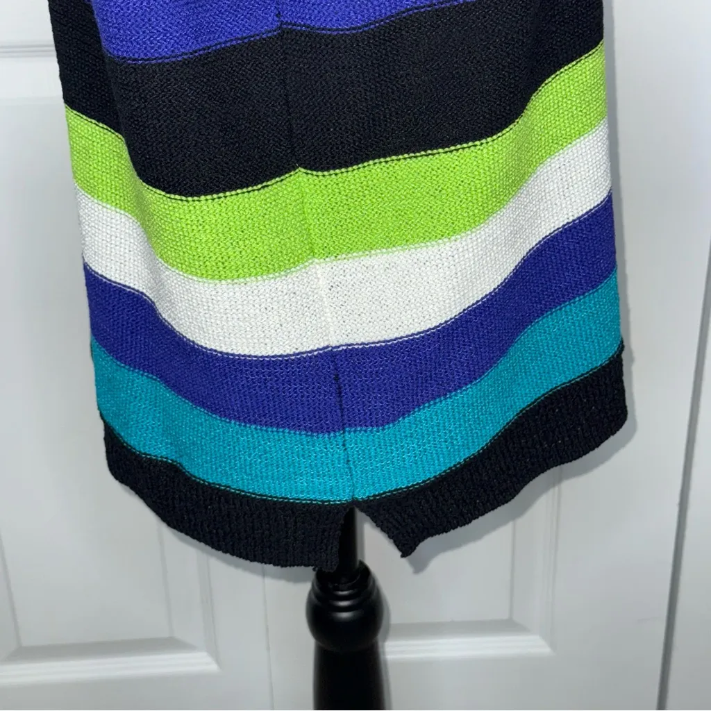 Chaps Women's Striped Sweater Multi Color Blue, Green, White Cotton Blend XL Y2k - Image 3