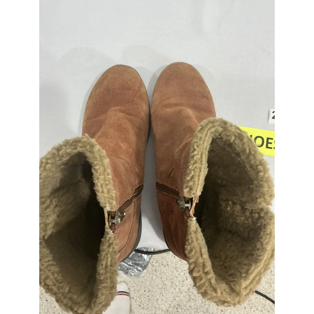 Womans Easy Spirit Size 7 Cognac Suede Lines Buckle Zip Ankle Boots - Image 6
