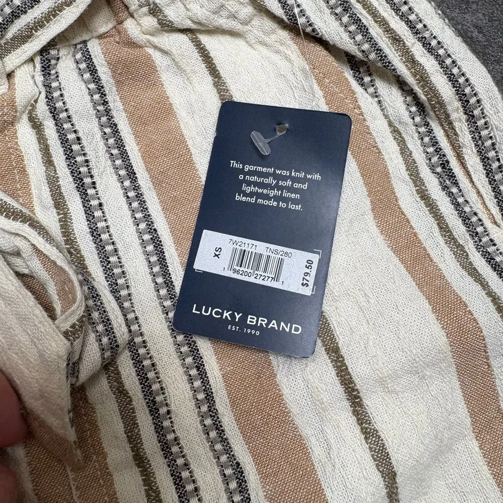 Lucky Brand Cream Tan Striped Paperbag Shorts Linen Blend XS Boho Summer Pockets - Image 8