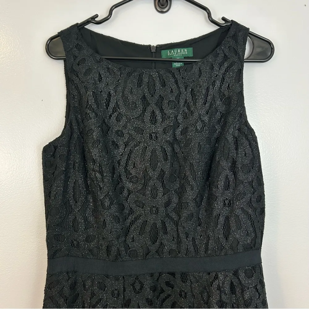 Lauren Ralph Lauren Black Metallic Sleeveless Lace Dress Size 14 - Image 2